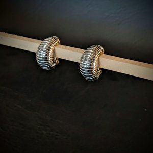 Monet Silver Toned Half Hoop Vintage Earrings